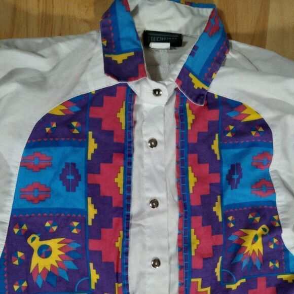 Vintage Roughrider Circle T Aztec Southwest Pattern Western Shirt - Picture 3 of 9